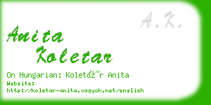 anita koletar business card